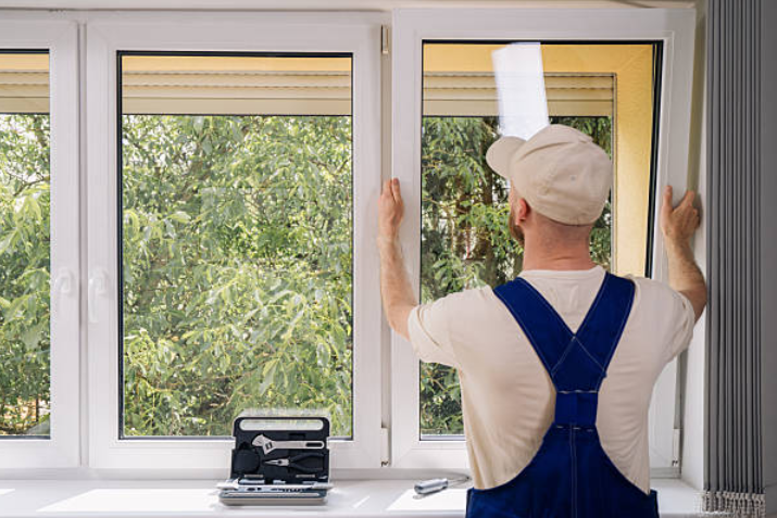 Worker installing an energy-efficient window in a home.