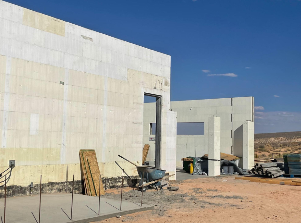 Fox Blocks ICF walls under construction for a commercial building, highlighting reinforced concrete construction.