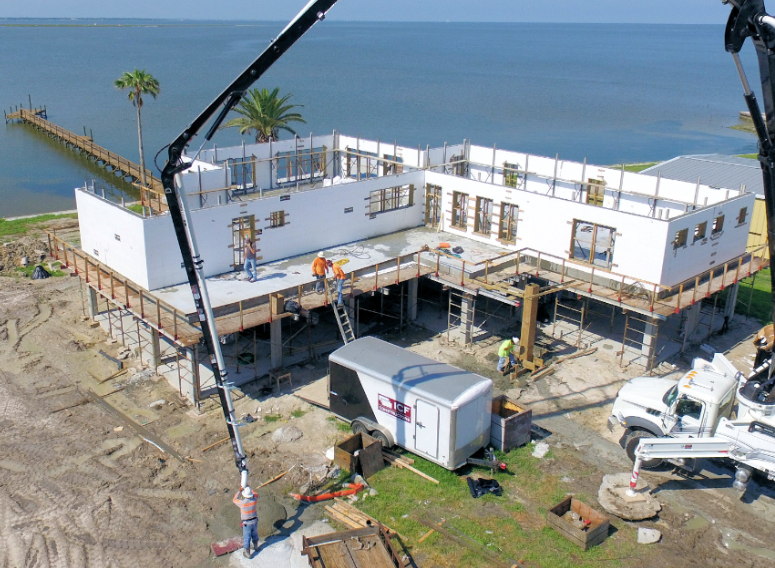 Tsunami safe house being built on the coast.