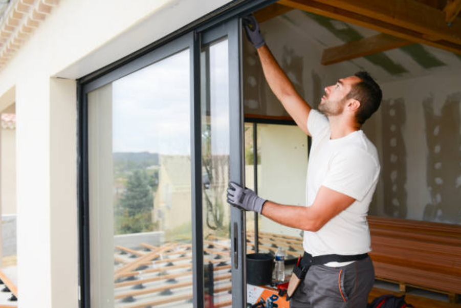 Worker installing energy-efficient windows in an ICF home.