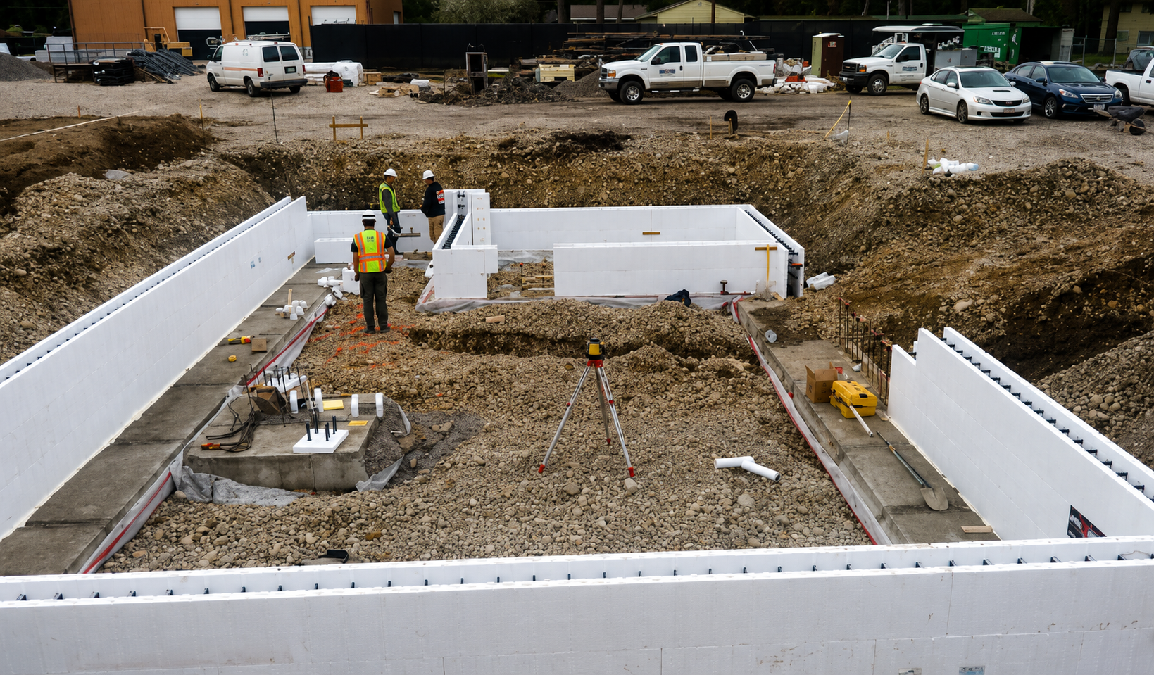 ICF foundation walls under construction.